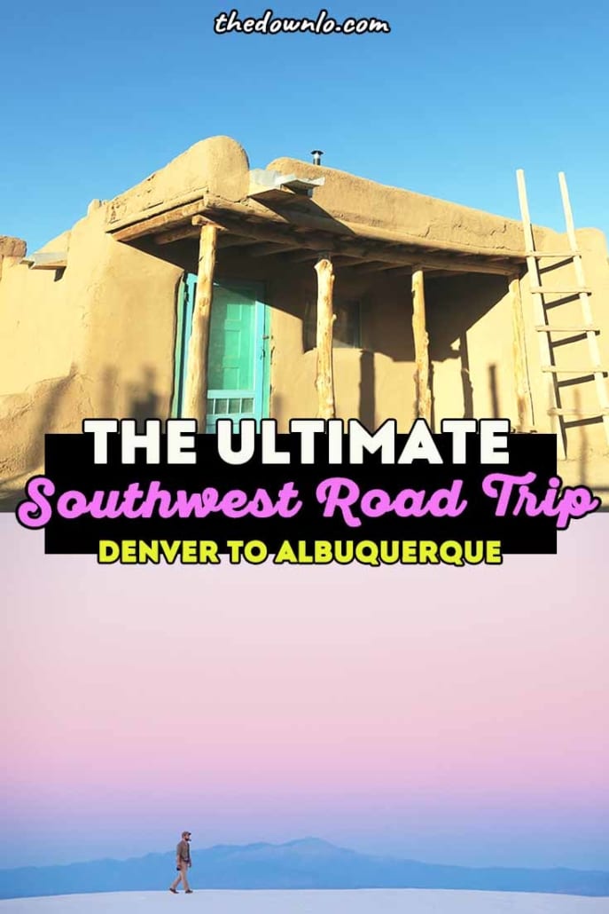 The ultimate Southwest road trip itinerary through the USA. A Southern Colorado road trip from Denver to Albuquerque, New Mexico (with map). For photography tips and adventure travel through Route 66 with stops in Colorado Springs, Taos, and Santa Fe. Put it on your United States and America travel bucket lists for hiking, natural wonders, and wanderlust destinations with kids or without. #co #nm #southwest #roadtrips