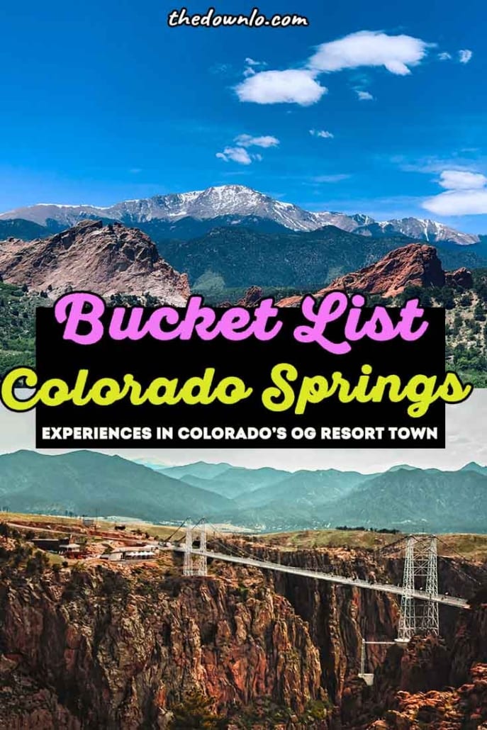 The ultimate guide to Colorado Springs things to do. Most people think Denver when planning a trip to #Colorado, but Colorado Springs has more bucket list Rocky Mountain experiences for family road trips and vacation ideas with kids. Here is what to do, see and eat including restaurant recommendations, awesome nature hikes, and beautiful places to visit. Photo spots from Pike's Peak to the free Garden of the Gods, Seven Falls, and Manitou Springs in summer, winter or fall. #travel #usa #america
