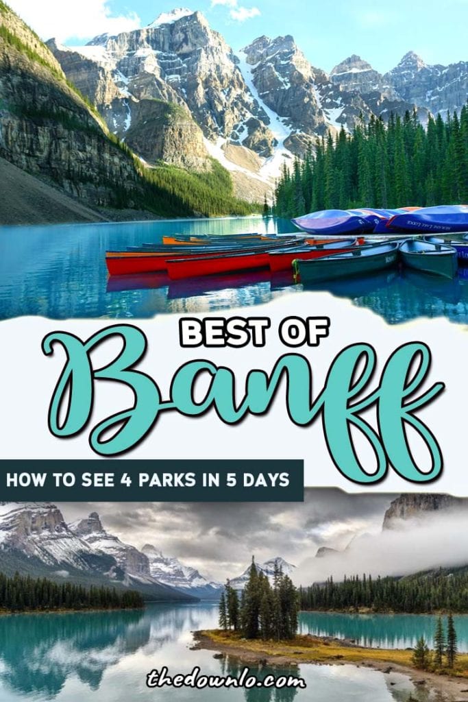 5 Day Banff Itinerary with map: A road trip through the Canadian Rockies for things to do this spring, summer or fall to see waterfalls, lakes, parks, and mountains. Drive from Calgary to Lake Louise, Lake Moraine, Jasper National Park, Johnston Canyon Cave, and of course, Banff National Park for things to do like glacier hiking, landscape photography, camping and hikes. Adventure pictures and photography spots to inspire travel. #roadtrip #canada #banff #travel #alberta #itinerary