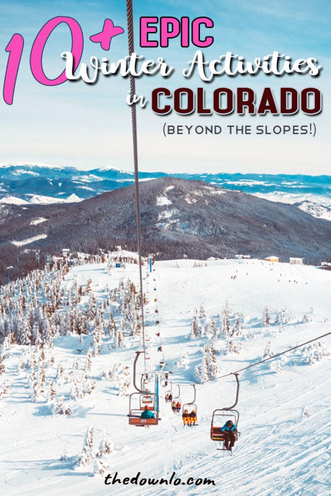 Winter in Colorado is a magical vacation destination, and while most people head to the ski resorts or hibernate in Denver, there are plenty of other fun things to do and activities in Vail, Breckenridge, Boulder and beyond! Visit ice castle, snowshoe in Rocky Mountain National Park, snow bike in Estes Park, snowmobile in the opportunities for snow adventures, Instagram photography, and beautiful hiking landscapes. #denver #colorado #holidays #winter #ski #snow
