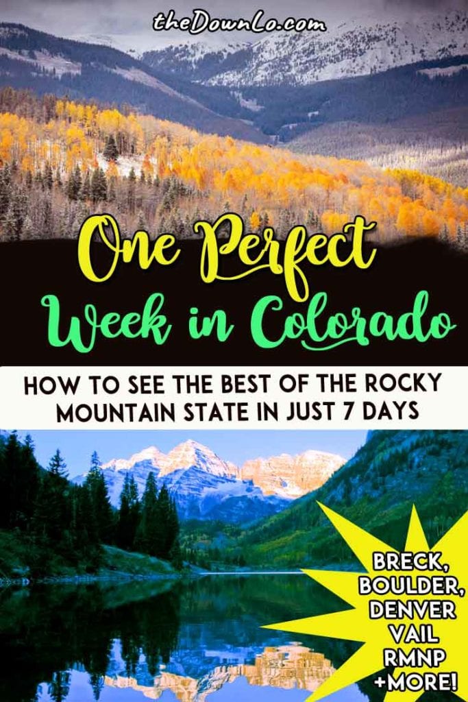 The ultimate Colorado road trip itinerary for epic places to visit from Denver and Boulder to Vail, Breckenridge, Estes Park, Colorado Springs, and the Rocky Mountains. Get a taste of adventure driving through one of the USA's most beautiful states in summer, spring, fall or winter. It's one of the top destinations for cars, nature, and the outdoor so here's to fuelling your vacation wanderlust. #america #colorado #roadtrip #roadtrips