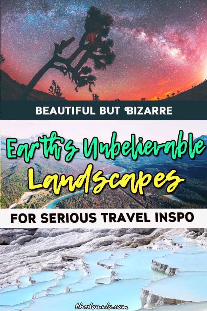 Looking for beautiful places to travel in the world? The most otherworldly landscapes and trip destinations are bizarre yet bucket list worthy natural wonders and dream vacation adventures. The scenery has inspired plenty of travelers, dreams, fantasy, photographs, and real life fairy tales around the globe because heaven is a place on Earth. #nature #landscapes #travel