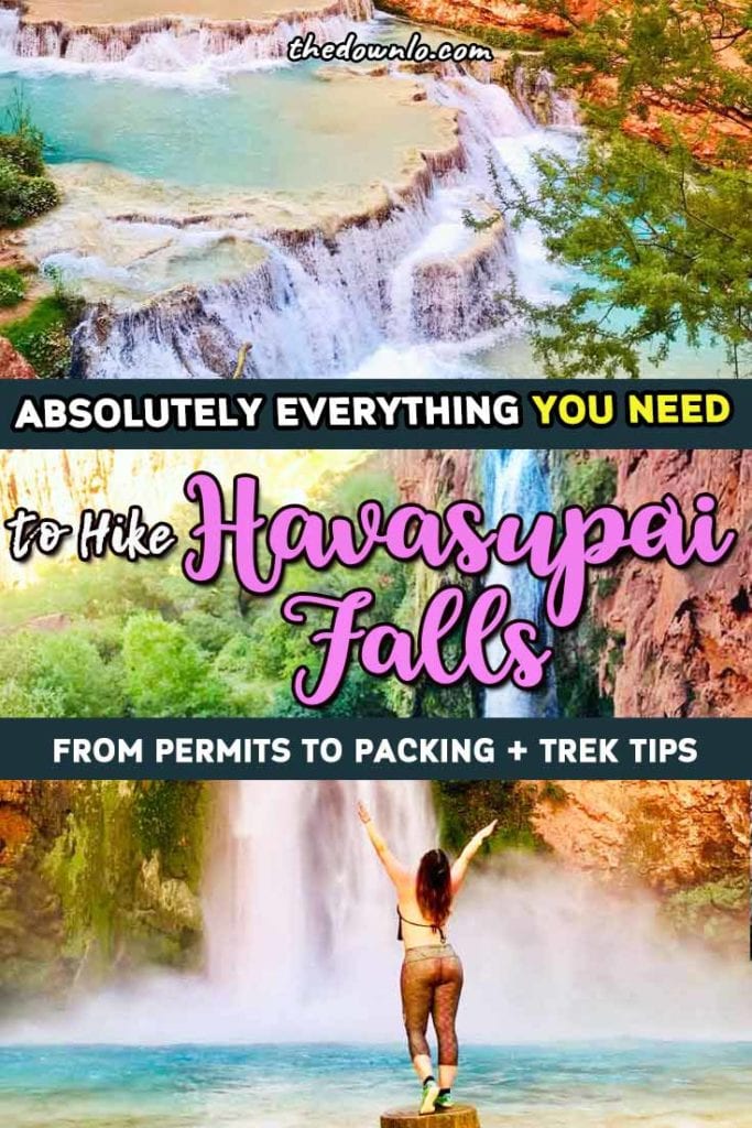Havasupai Falls, Arizona bucket list trip. Hiking tips, packing list, camping, backpacking, lodge, and photography info. How to score a permit, where in the campground to go, photo tips, waterfall pictures, and helpful info about the helicopter, food clothes to bring, and trail map for these epic Grand Canyon waterfalls. #pics #havasupaifalls #havasupai #havasu #waterfalls #arizona #grandcanyon #waterfall #hiking #havasufalls