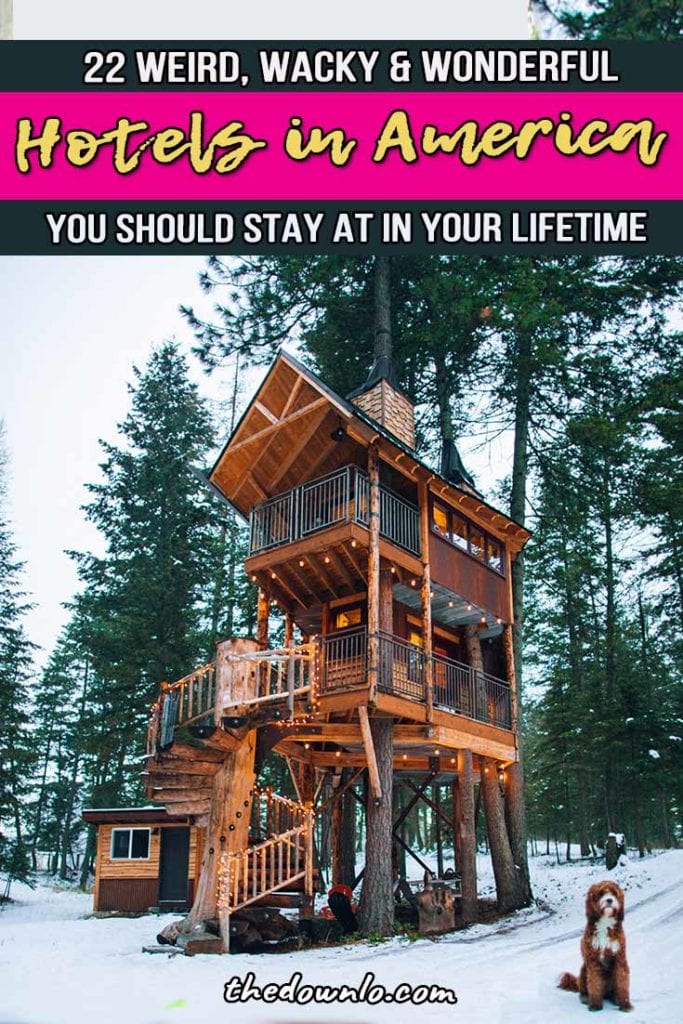Unique hotel design and architecture around the world makes a crazy vacation concept come to life. Inspiration and ideas for your next trip from outdoor treehouses to mountain and nature retreats. These awesome home rentals and airbnb are not your average resort. From budget to luxury, beach to city, plan to stay at one of these awesome, weird hotels in America or add it to your travel bucket lists.