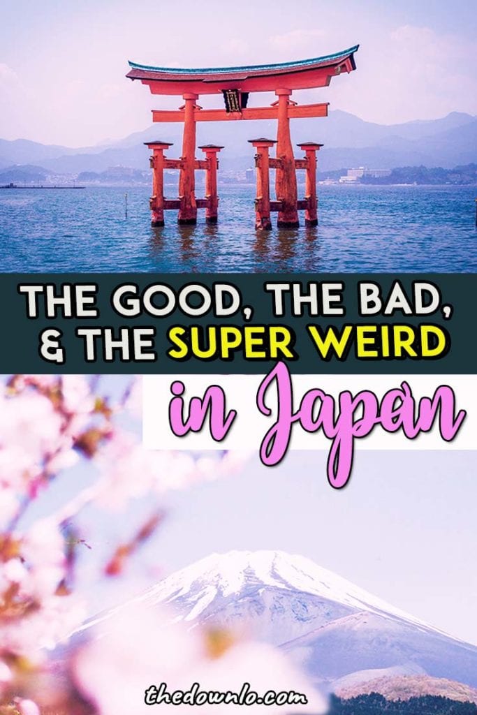 Weird things only in Japan: funny places, food and crazy fun things to do in Osaka, Tokyo, and Kyoto. A guide and bucket list tips for unique culture, cherry blossoms, cool photography spots, best Instagram pictures, temples, onsen, theme cafes, and wtf travel moments for Asia bucket lists. #japan #tokyo #osaka #travel #asia #weird