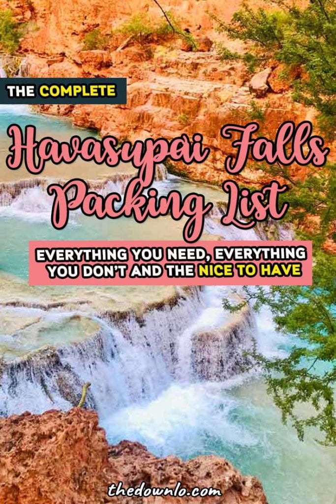 Havasupai Falls Packing List -- everything you need for the hike, camping, lodge, food, helicopter, campground, and photography tips and tricks for hiking and backpacking in Arizona. How to get a permit to Havasu Falls, the map, clothes to bring, and photoshoot ideas. One of the best waterfall trips in the USA in the Grand Canyon. #america #waterfalls #havasupai #havasu #hiking #backpacking #packinglist #camping