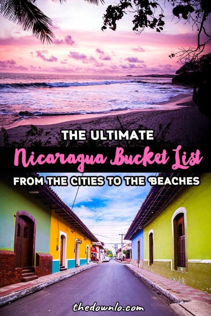 Travel to Nicaragua: Looking for things to do in Nicaragua? Enjoy these fun bucket list travel activities with beautiful pictures and trip ideas and tips to the islands, beaches, cities, and volcanoes. Included is what to do in beautiful adventure destinations and Central America cities like Granada, Leon, sand boarding in Cerro Negro, El Lago de Apoyo, beach, culture, nature, and photography spots. #nicaragua #travel #centralamerica #adventure #wanderlust