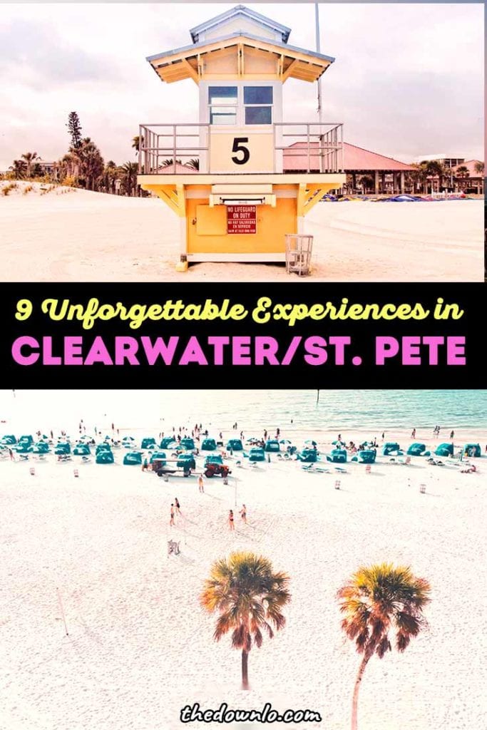 Things to do in Clearwater Beach Florida and things to do in St.Petersburg, FL for photoshoots and Instagram murals and photography spots to must-eat restaurants, plus attractions like seeing dolphins at the Marine Aquarium, Pier 60 boardwalk, The Don Cesar hotel, Sunken Garden, the downtown museums, and watersports. Pictures and photos to inspire vacations and bucket list adventures.