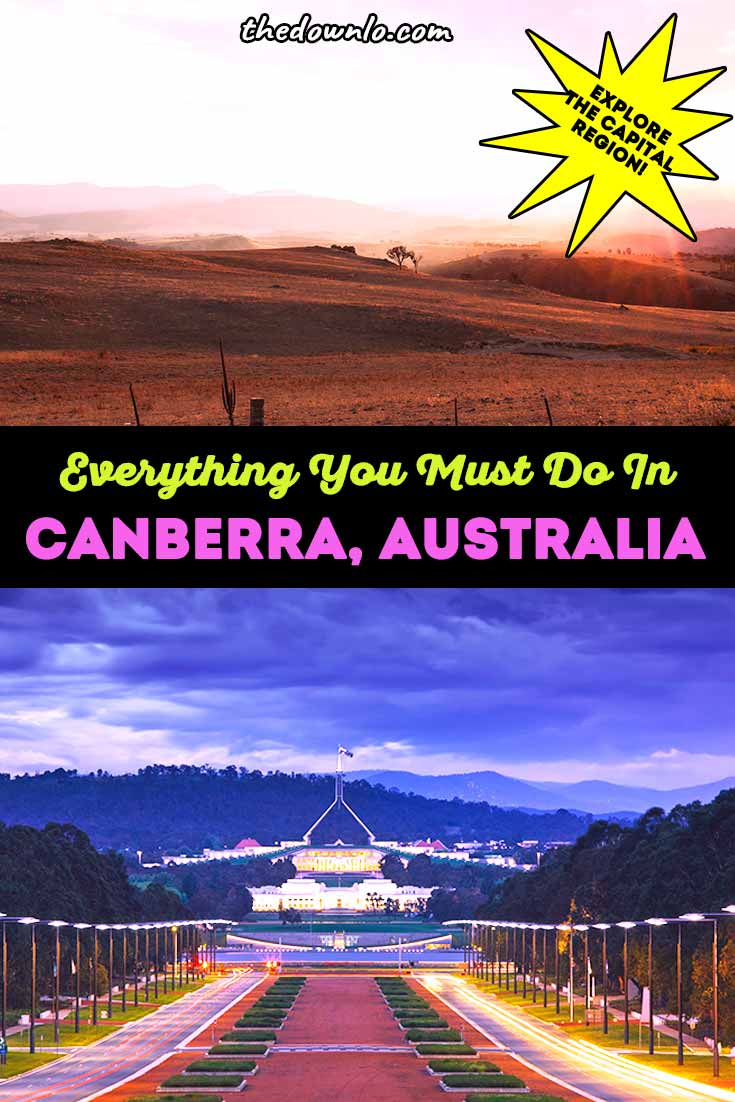 Things to do in Canberra, Australia's Capital Region (ACT). The best food, Instagram photography spots, city attractions like the lake, architecture, and garden museums. Don't miss the Parliament House, War memorial, Telstra Tower, art museum, national parks, animals, and landscape. A travel guide and photos to inspire your trip. #canberra #australia #travel