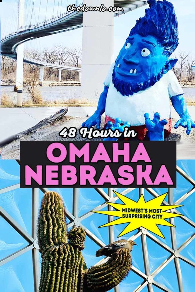 Things to do in Omaha, Nebraska. How to spend 48 hours exploring downtown. What to do at the zoo, restaurants, Old Market, and art. The best food, Instagram photography spots, nightlife, hiking, scenery, and vacation ideas for winter, spring, summer and fall. Pictures and a travel guide to inspire your trip to the Midwest with kids or without. Beautiful places, the best neighborhoods, and city attractions you must visit. #omaha #nebraska #ne #travel