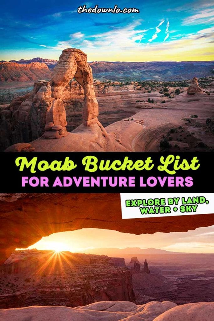 The best things to do in Moab, Utah: epic adventures to have on Utah bucket lists. Explore Arches National Park, Canyonlands National Park and go mountain biking, hiking, jeeping, and rock climbing. Easy road trips from Colorado or Utah, this fun vacation destination must be on outdoor bucket lists. This travel guide has all the best hikes, photography and adventure spots for fun free ideas of attractions and places to go in the desert with kids. #travel #summer #roadtrip #moab #utah #nps #ut