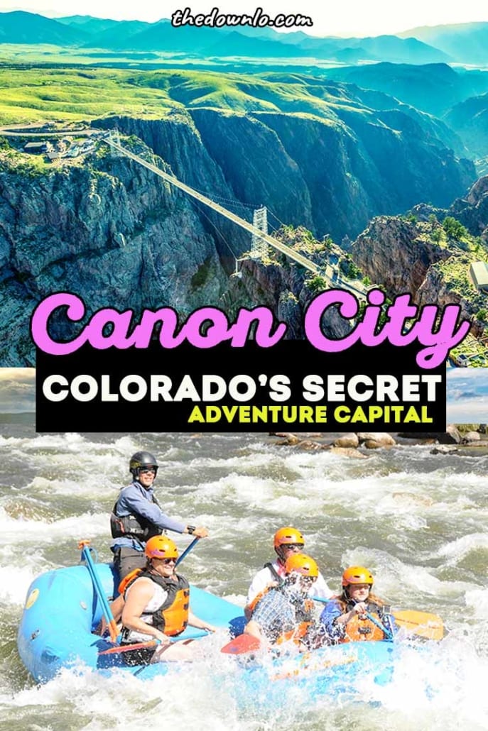 What to do in Canon City, Colorado, adventures to have at Royal Gorge Bridge and Park from riding the gondola, skycoaster and via ferrata across America's highest suspension bridge to the epic railroad train journey and whitewater rafting the gorge a great road trip or weekend getaway from Colorado Springs or Denver for outdoor adventures, dinosaurs, ziplines, glamping and camping at the cabins, and photography spots aplenty for Colorado pictures. #royalgorge #colorado #roadtrip