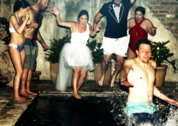 New Orleans wedding pool jump