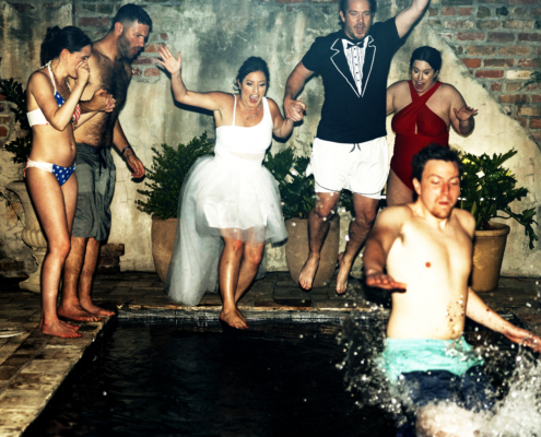 New Orleans wedding pool jump