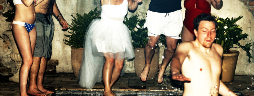 New Orleans wedding pool jump