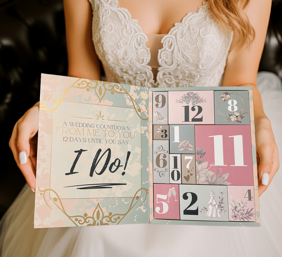 Wedding Advent Calendar | Bridal Countdown Calendar
The ultimate bridal gift, a wedding advent calendar to countdown to the "I Do." Surprise the bride with gifts she really wants.