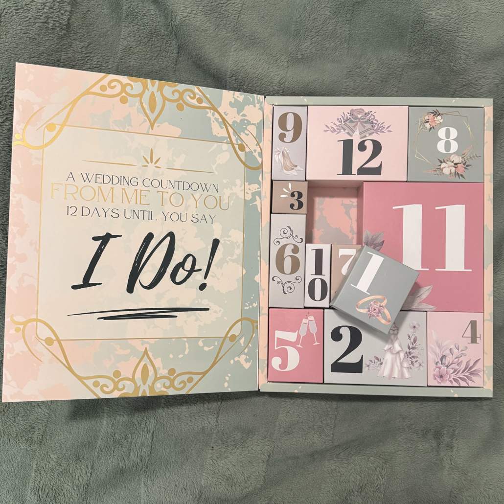 Wedding Advent Calendar | Bridal Countdown Calendar
The ultimate bridal gift, a wedding advent calendar to countdown to the "I Do." Surprise the bride with gifts she really wants.